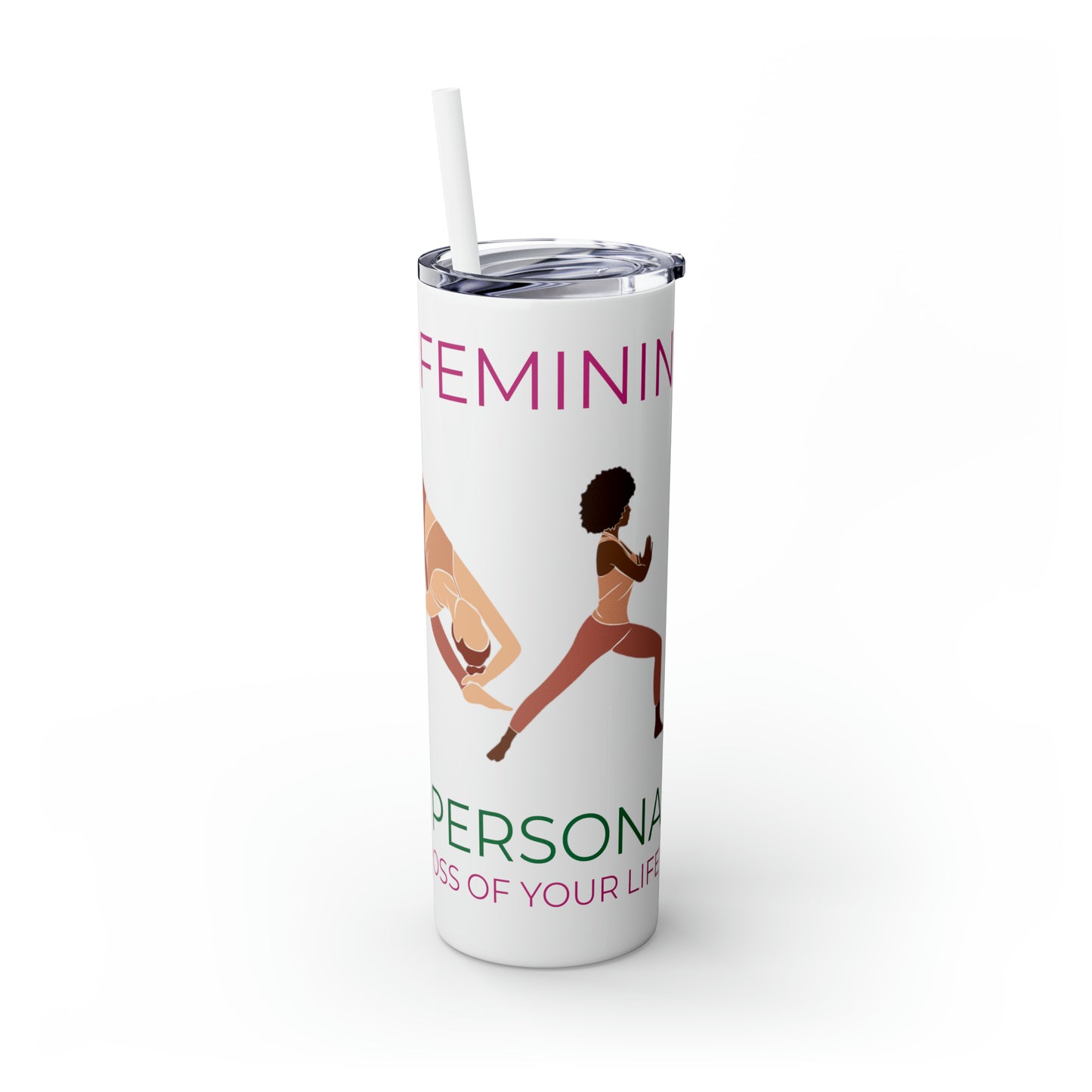 FEMININEBOSS Fitness Yoga Pilates Skinny Water Tumbler with Straw, 20oz