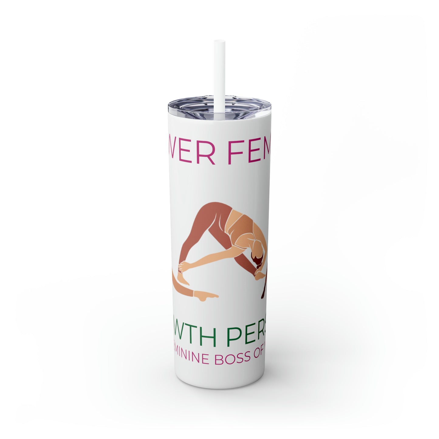 FEMININEBOSS Fitness Yoga Pilates Skinny Water Tumbler with Straw, 20oz