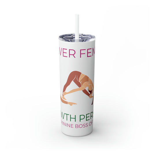 FEMININEBOSS Fitness Yoga Pilates Skinny Water Tumbler with Straw, 20oz