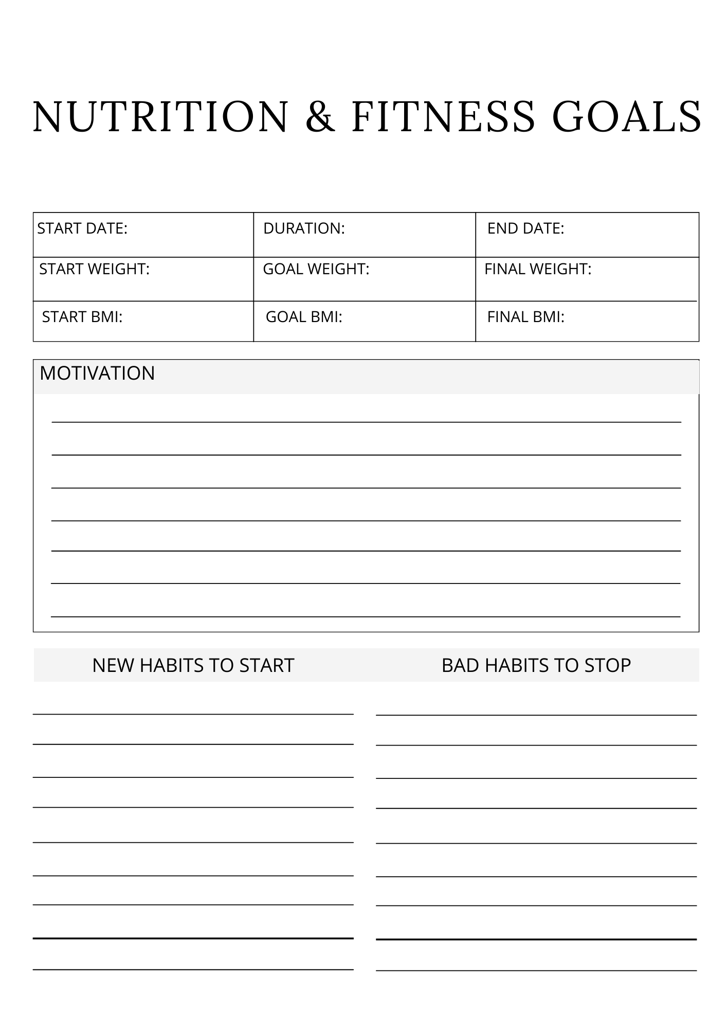 Workbook - Nutrition Planner